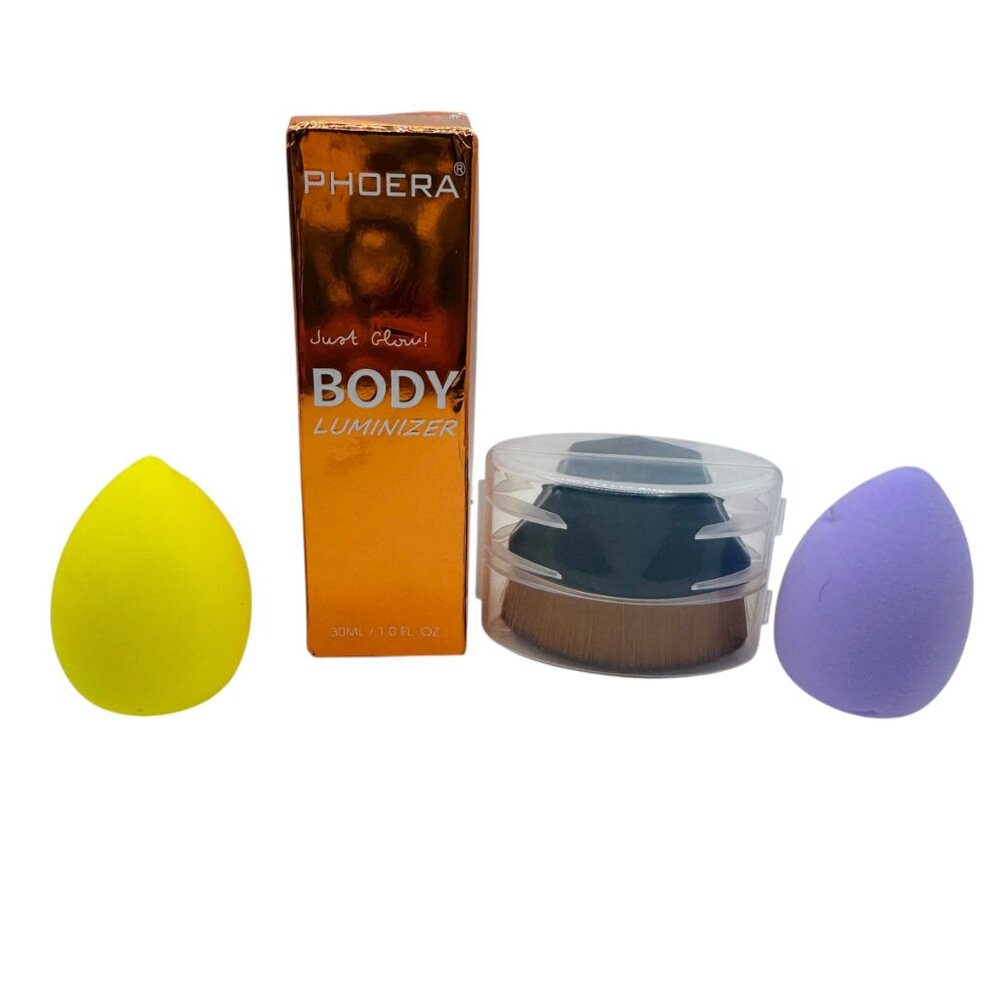 Phoera Bronze Body Luminizer Set With Brush & 2 Makeup Sponges - 30ML Cruelty-Fr